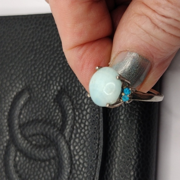 STERLING SILVER AQUAMARINE BLUE TOPAZ VINTAGE RING SIZE 6.5 - Picture 8 of 10